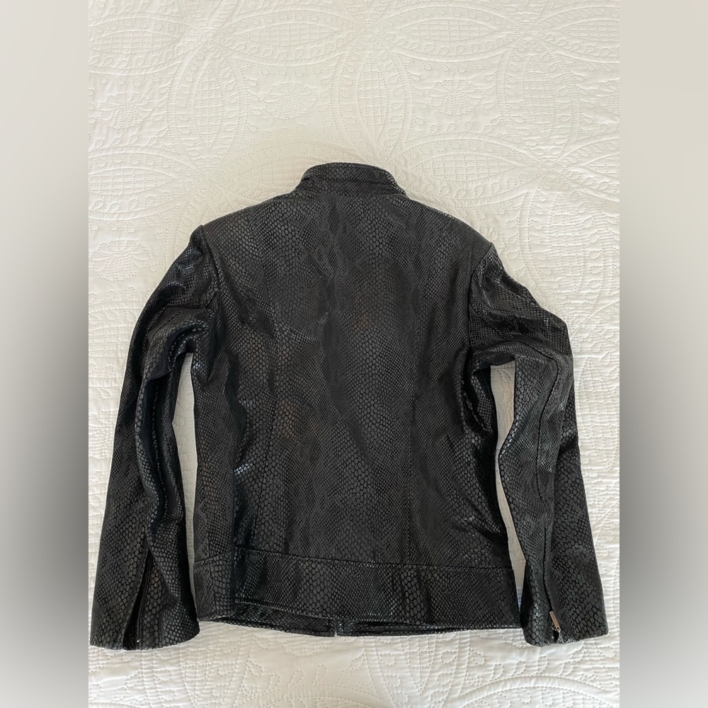 Black Leather Jacket, Snakeskin Pattern, Size Sma… - image 2